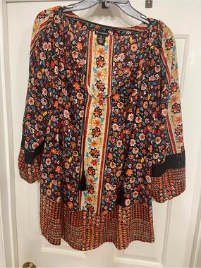 3x Rich Vneck Floral Colors Boho Shirt Flowy Floral Tunic Shirt